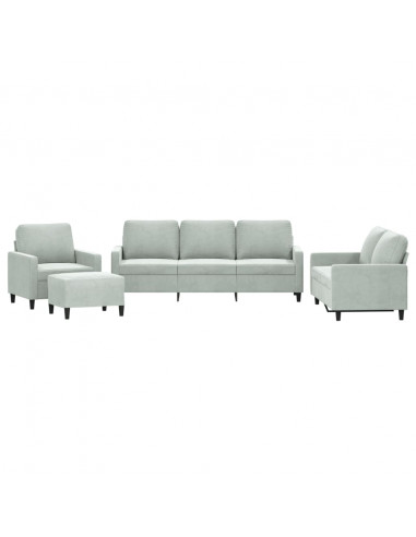 Set di Divani 4 pz con Cuscini Grigio Chiaro in Velluto