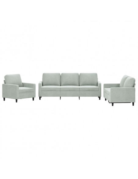 Set di Divani 3 pz con Cuscini Grigio Chiaro in Velluto