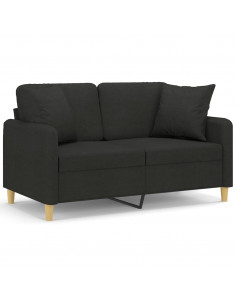 Divano a 2 Posti con Cuscini Nero 120 cm in Tessuto 2