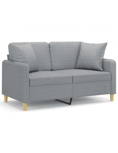 Divano a 2 Posti con Cuscini Grigio Chiaro 120 cm in Tessuto