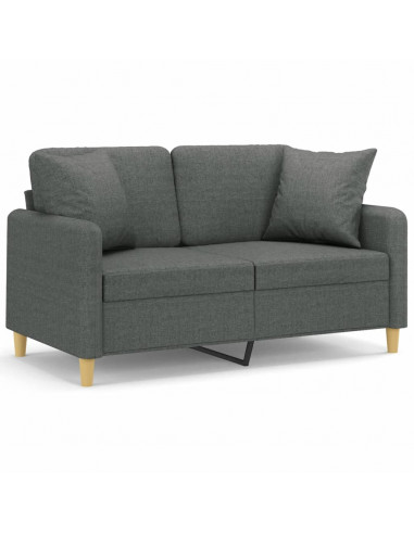 Divano a 2 Posti con Cuscini Grigio Scuro 120 cm in Tessuto