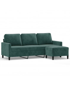 Divano a 3 Posti con Poggiapiedi Verde scuro 180 cm in Velluto 2