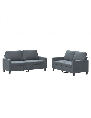 Set di Divani 2 pz con Cuscini Grigio Scuro in Velluto