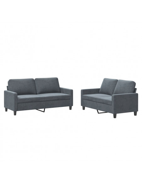 Set di Divani 2 pz con Cuscini Grigio Scuro in Velluto