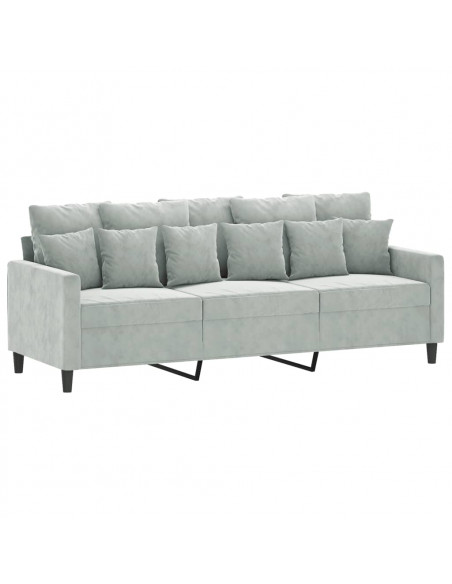 Divano a 3 Posti Grigio Chiaro 180 cm in Velluto