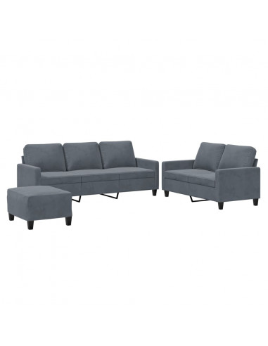 Set di Divani 3 pz con Cuscini Grigio Scuro in Velluto