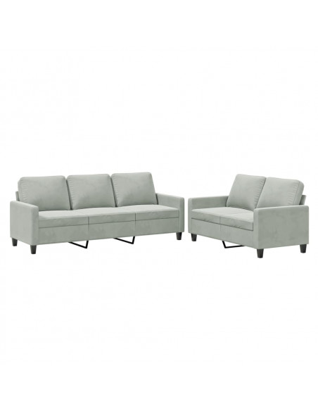 Set di Divani 2 pz con Cuscini Grigio Chiaro in Velluto