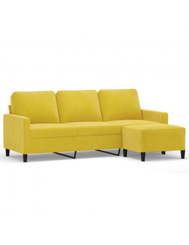 Divano a 3 Posti con Poggiapiedi Giallo 180cm in Velluto