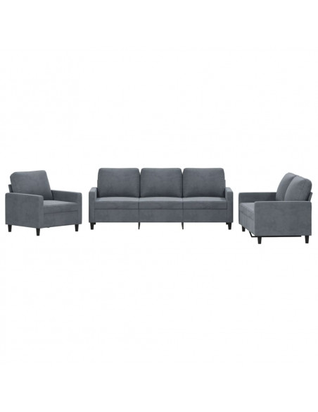 Set di Divani 3 pz con Cuscini Grigio Scuro in Velluto