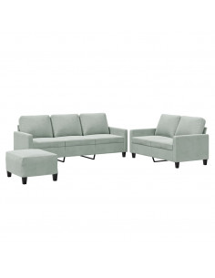 Set di Divani 3 pz con Cuscini Grigio Chiaro in Velluto 2