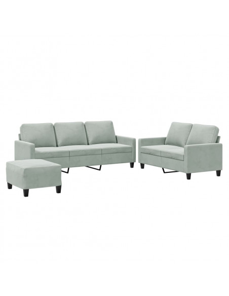 Set di Divani 3 pz con Cuscini Grigio Chiaro in Velluto