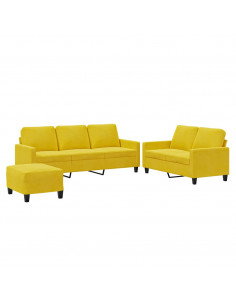 Set di Divani 3 pz con Cuscini giallo in Velluto 2