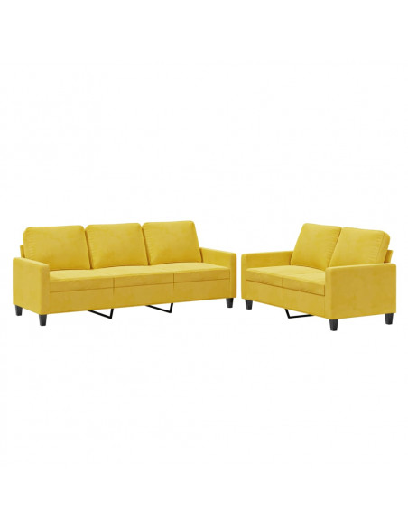 Set di Divani 2 pz con Cuscini giallo in Velluto
