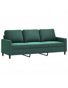 Divano a 3 Posti Verde Scuro 180 cm in Velluto 2