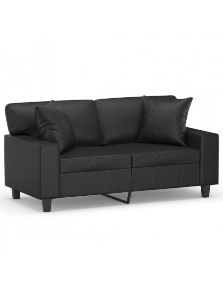 Divano a 2 Posti con Cuscini Nero 120 cm in Similpelle