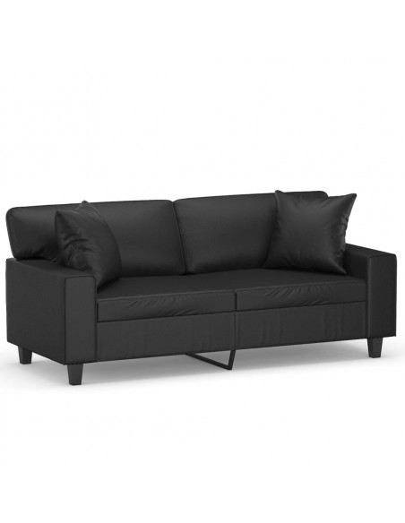 Divano a 2 Posti con Cuscini Nero 140 cm in Similpelle