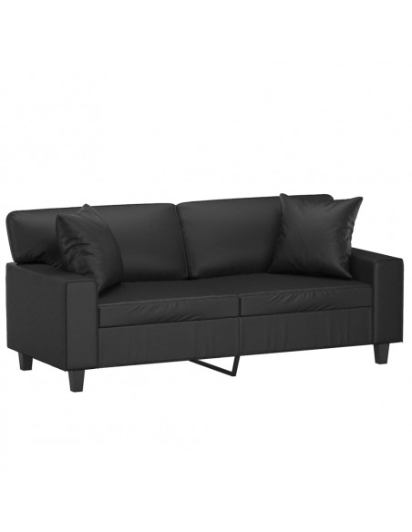 Divano a 2 Posti con Cuscini Nero 140 cm in Similpelle