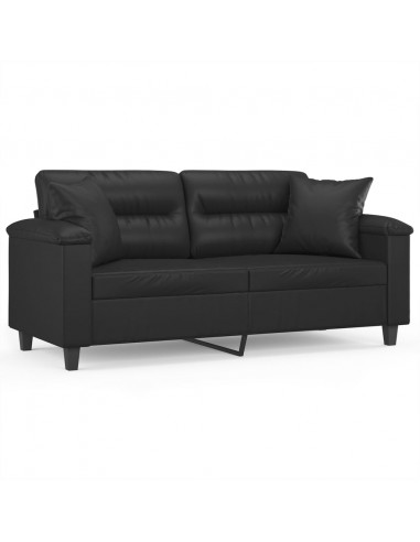 Divano a 2 Posti con Cuscini Nero 140 cm in Similpelle