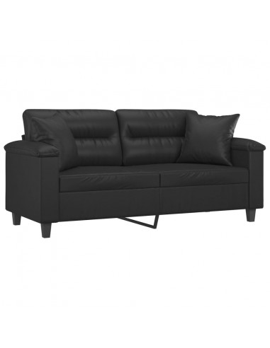 Divano a 2 Posti con Cuscini Nero 140 cm in Similpelle
