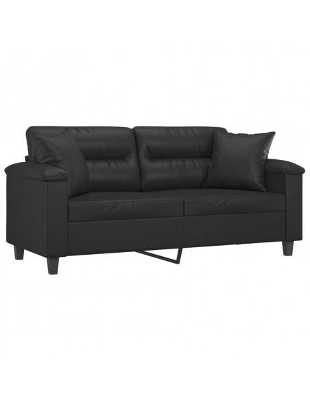 Divano a 2 Posti con Cuscini Nero 140 cm in Similpelle