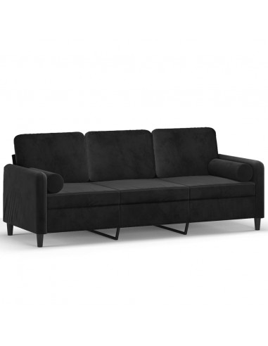 Divano a 3 Posti con Cuscini Nero 180 cm in Velluto