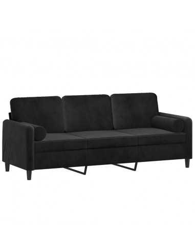 Divano a 3 Posti con Cuscini Nero 180 cm in Velluto