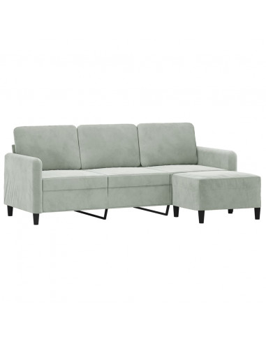 Divano a 3 Posti con Poggiapiedi Grigio Chiaro 180cm in Velluto