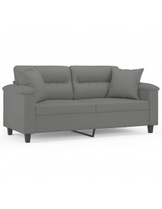 Divano 2 Posti Cuscini Grigio Scuro 140 cm Tessuto Microfibra 2