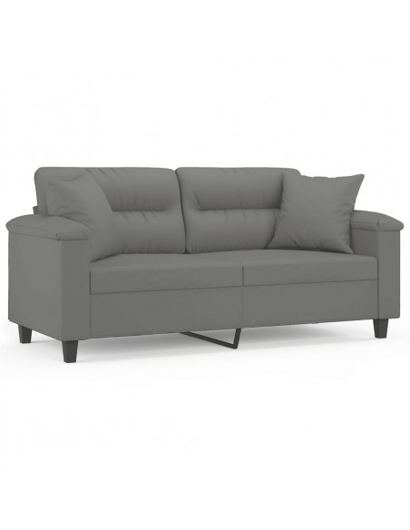 Divano 2 Posti Cuscini Grigio Scuro 140 cm Tessuto Microfibra