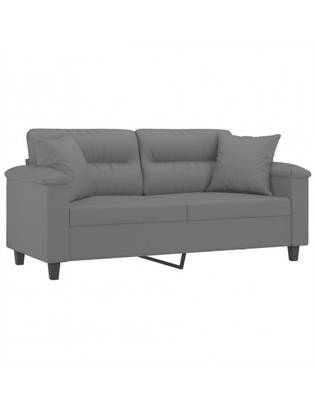 Divano 2 Posti Cuscini Grigio Scuro 140 cm Tessuto Microfibra