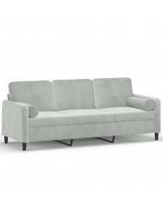 Divano a 3 Posti con Cuscini Grigio Chiaro 180 cm in Velluto 2