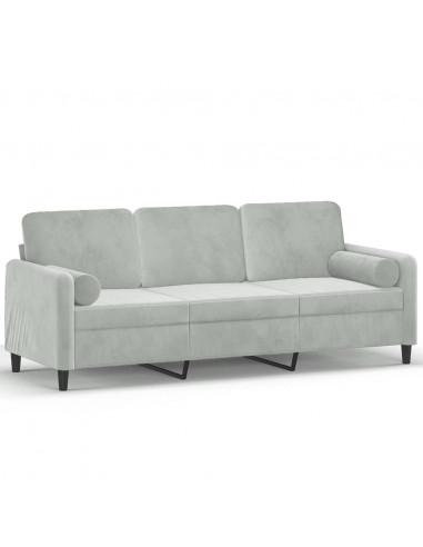 Divano a 3 Posti con Cuscini Grigio Chiaro 180 cm in Velluto