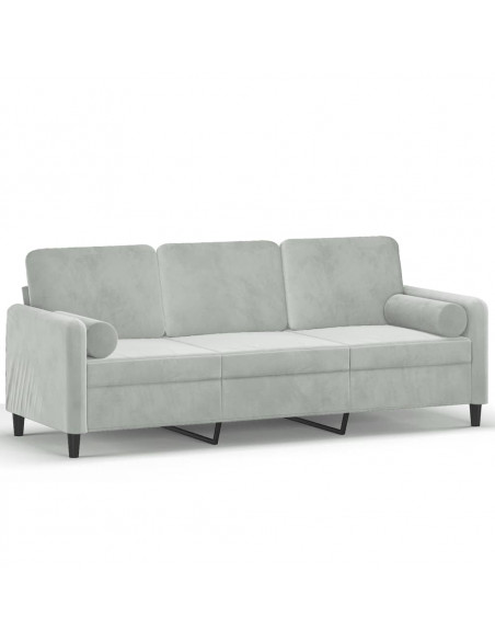Divano a 3 Posti con Cuscini Grigio Chiaro 180 cm in Velluto