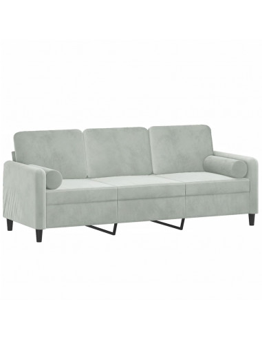 Divano a 3 Posti con Cuscini Grigio Chiaro 180 cm in Velluto