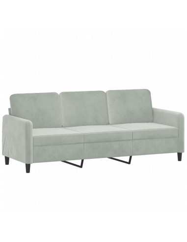 Divano a 3 Posti con Cuscini Grigio Chiaro 180 cm in Velluto