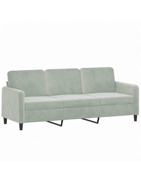 Divano a 3 Posti con Cuscini Grigio Chiaro 180 cm in Velluto