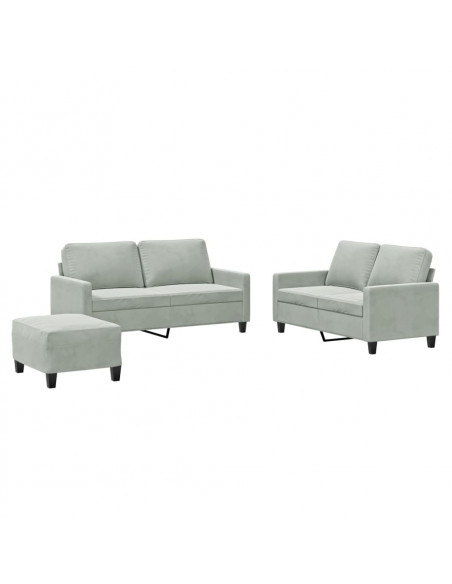 Set di Divani 3 pz con Cuscini Grigio Chiaro in Velluto