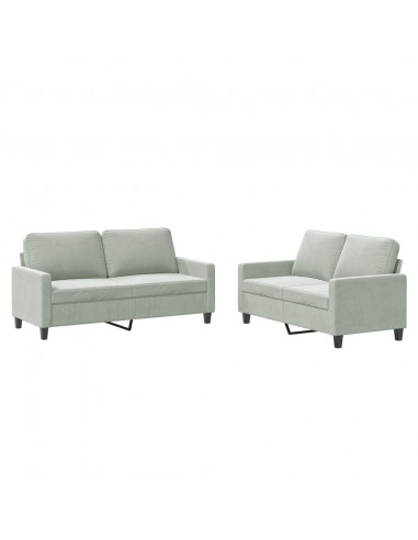 Set di Divani 2 pz con Cuscini Grigio Chiaro in Velluto