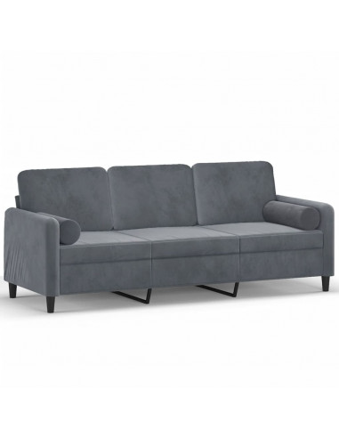 Divano a 3 Posti con Cuscini Grigio Scuro 180 cm in Velluto