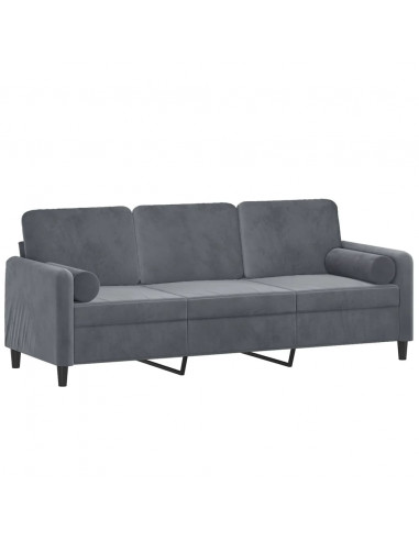 Divano a 3 Posti con Cuscini Grigio Scuro 180 cm in Velluto