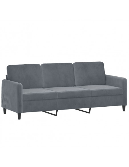 Divano a 3 Posti con Cuscini Grigio Scuro 180 cm in Velluto