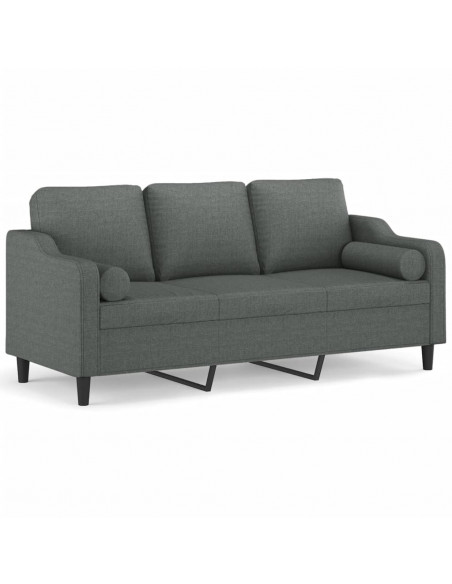 Divano a 3 Posti con Cuscini Grigio Scuro 180 cm in Tessuto