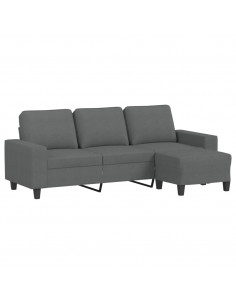 Divano a 3 Posti con Poggiapiedi Grigio Scuro 180cm in Tessuto 2