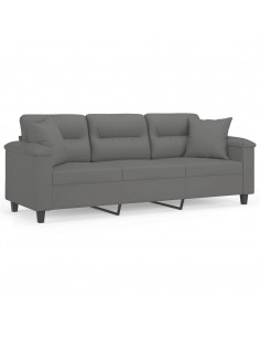 Divano 3 Posti Cuscini Grigio Scuro 180 cm Tessuto Microfibra 2