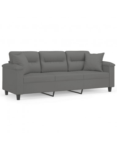 Divano 3 Posti Cuscini Grigio Scuro 180 cm Tessuto Microfibra