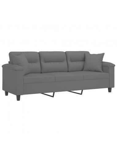 Divano 3 Posti Cuscini Grigio Scuro 180 cm Tessuto Microfibra