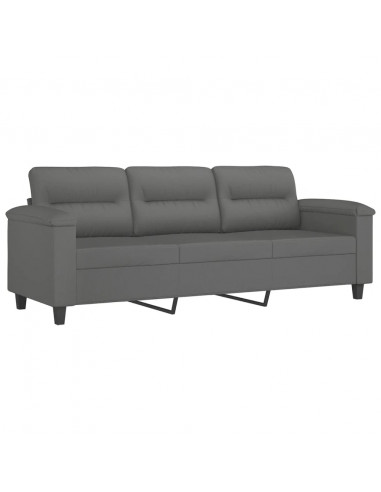 Divano 3 Posti Cuscini Grigio Scuro 180 cm Tessuto Microfibra