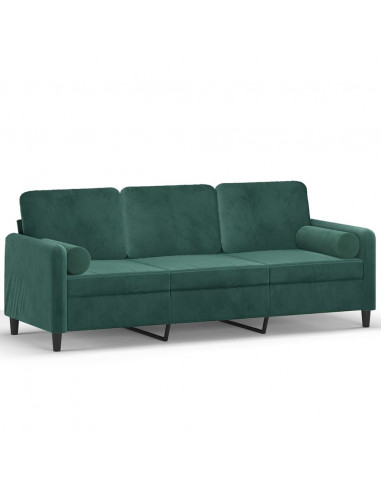 Divano a 3 Posti con Cuscini Verde Scuro 180 cm in Velluto