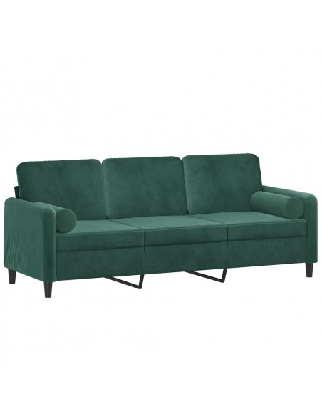 Divano a 3 Posti con Cuscini Verde Scuro 180 cm in Velluto