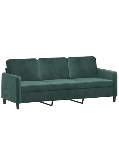 Divano a 3 Posti con Cuscini Verde Scuro 180 cm in Velluto